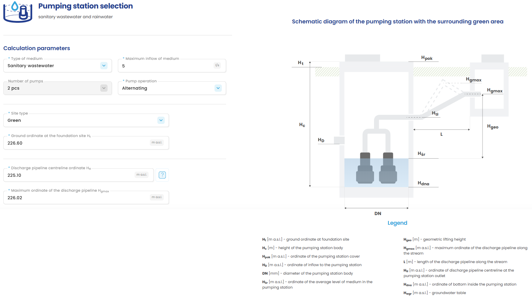 Pumping station selection form