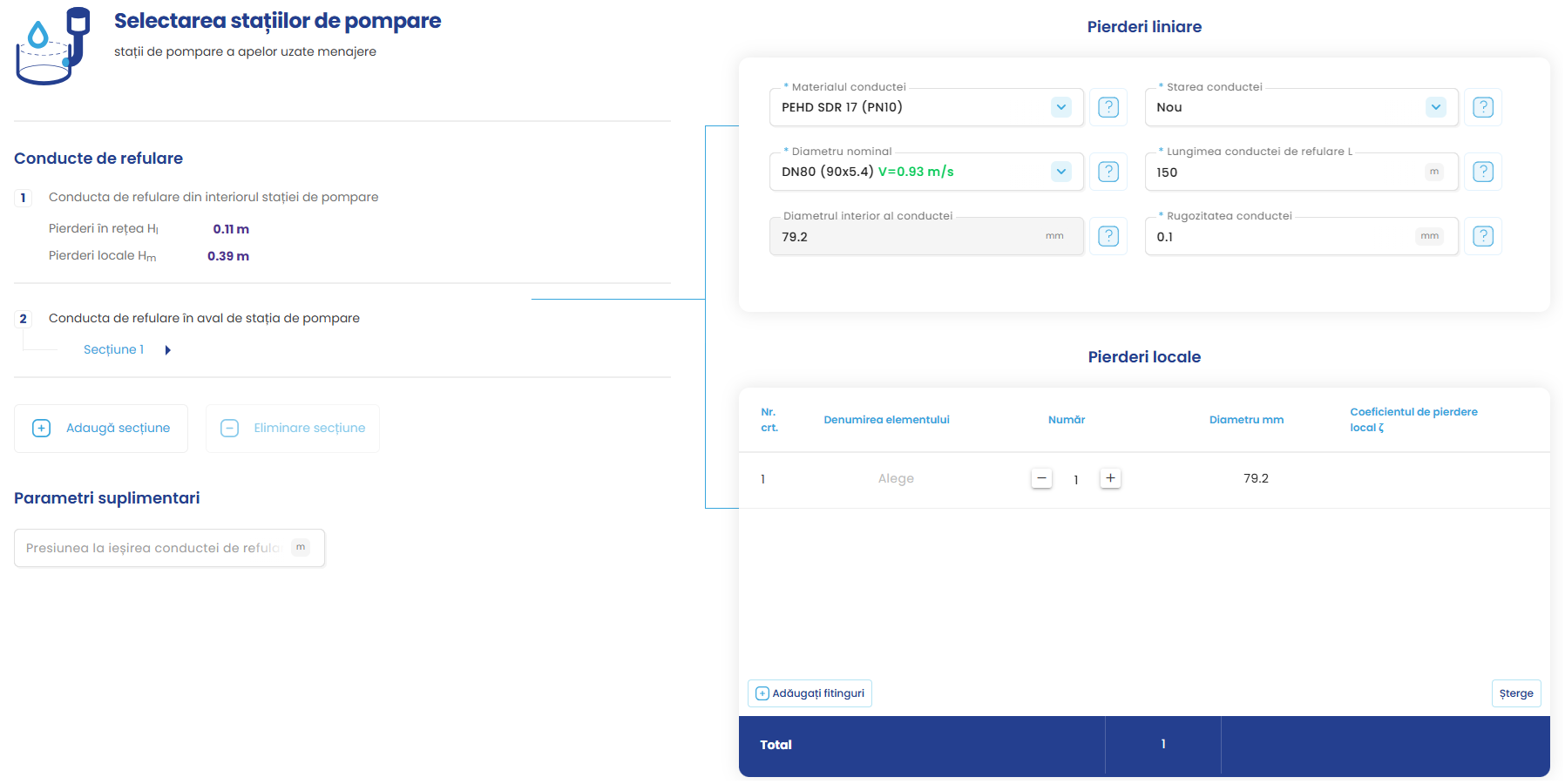 Selectarea stațiilor de pompare